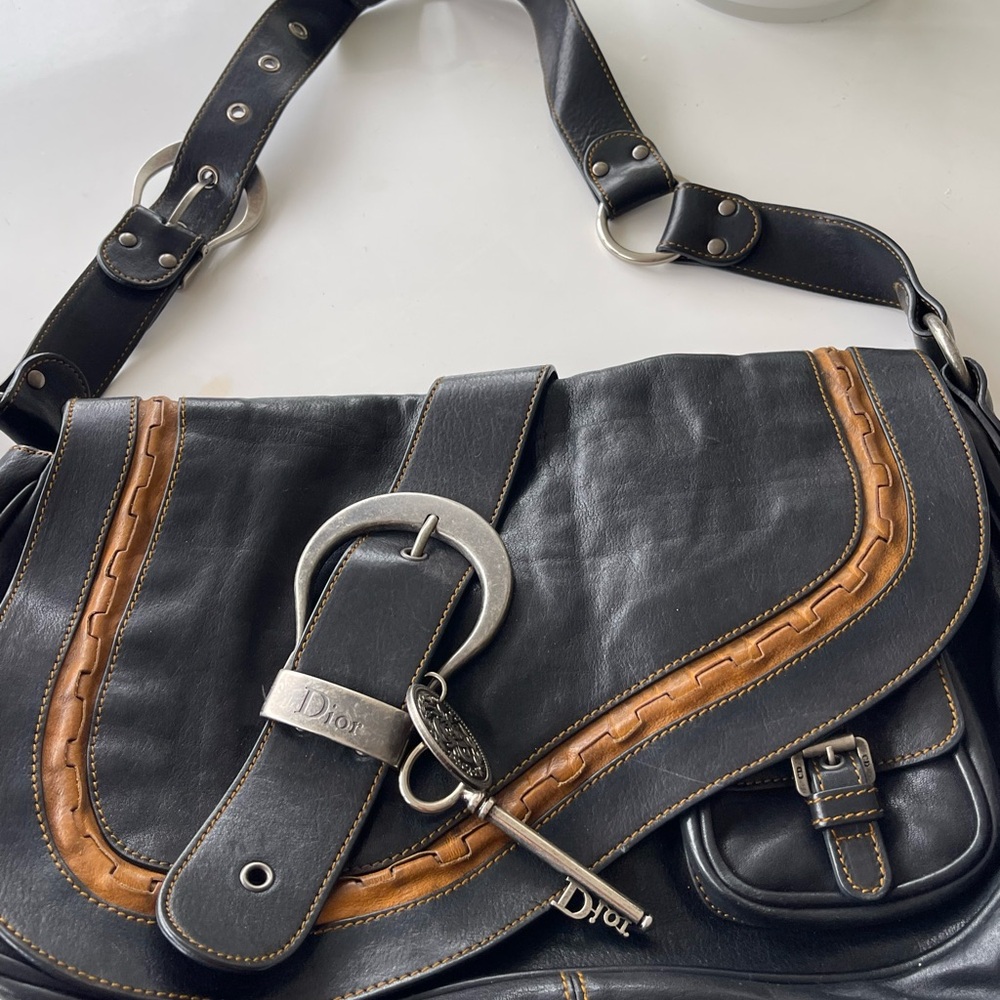 Dior Black and Brown Shoulder Bag with Structured Design